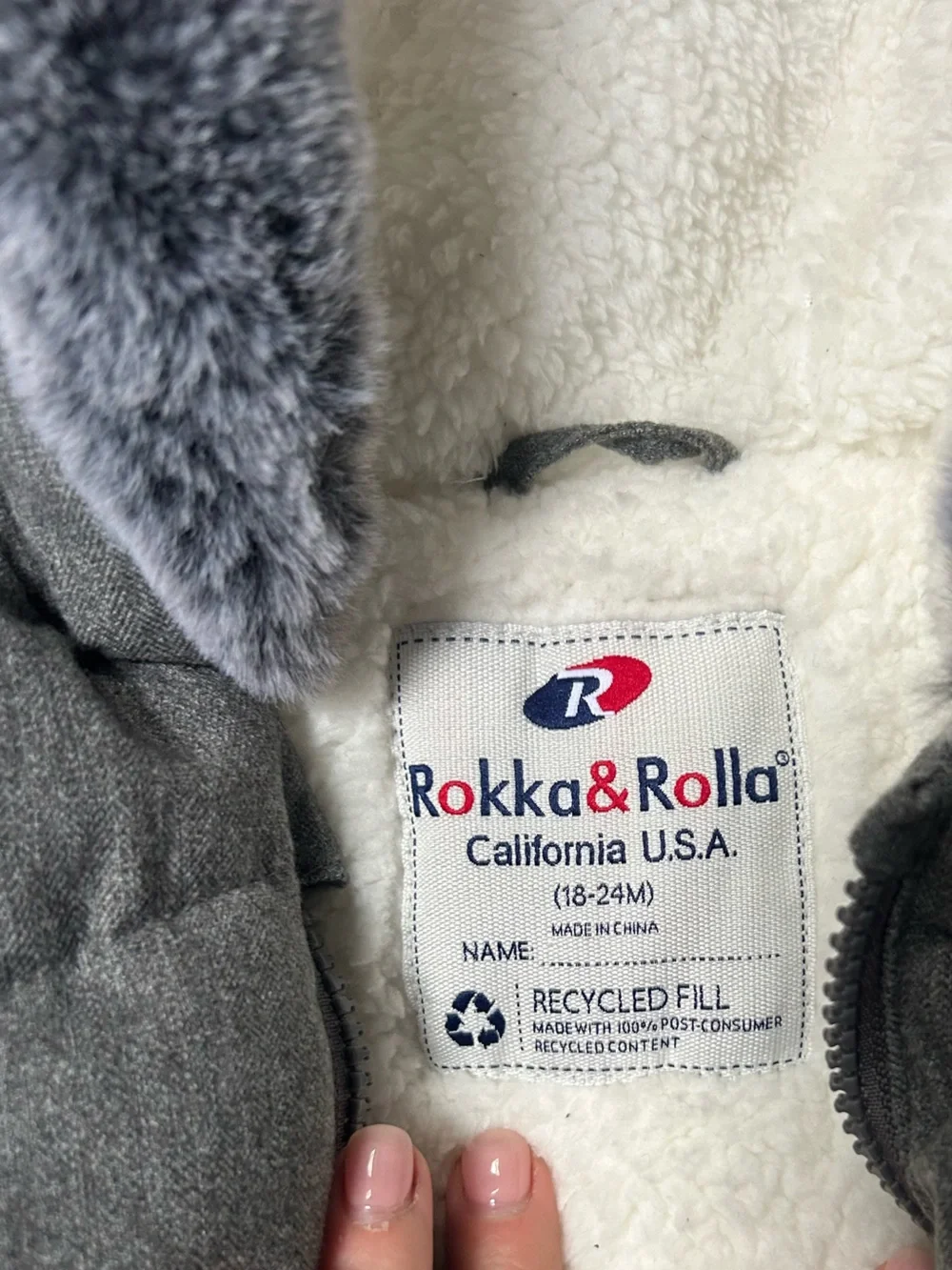 24M & Rolla Kids' Gray Puffer Jacket with Faux-Fur Trim